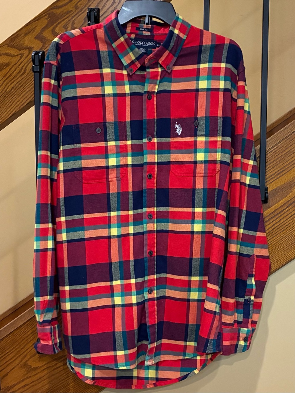 U.S. Polo Assn. Shirt Button Down flannel Long Sleeve Stretch multi SZ. XL Men’s